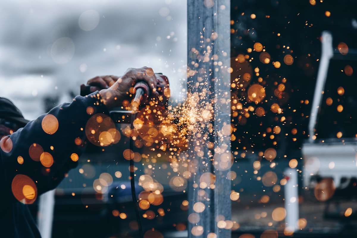 Welding sparks on a steel structure